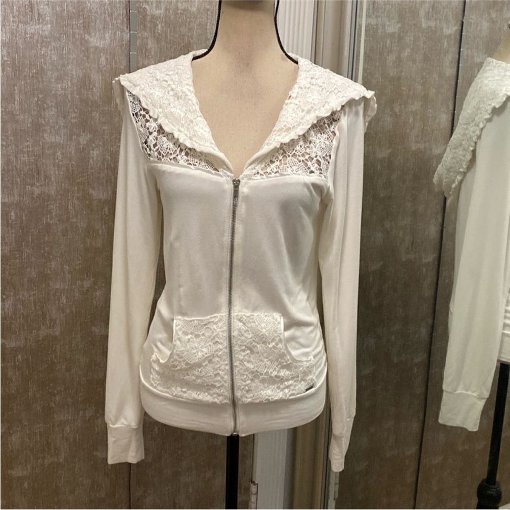 Beach Bunny White Lace detailed Zip-Up Hoodie, S